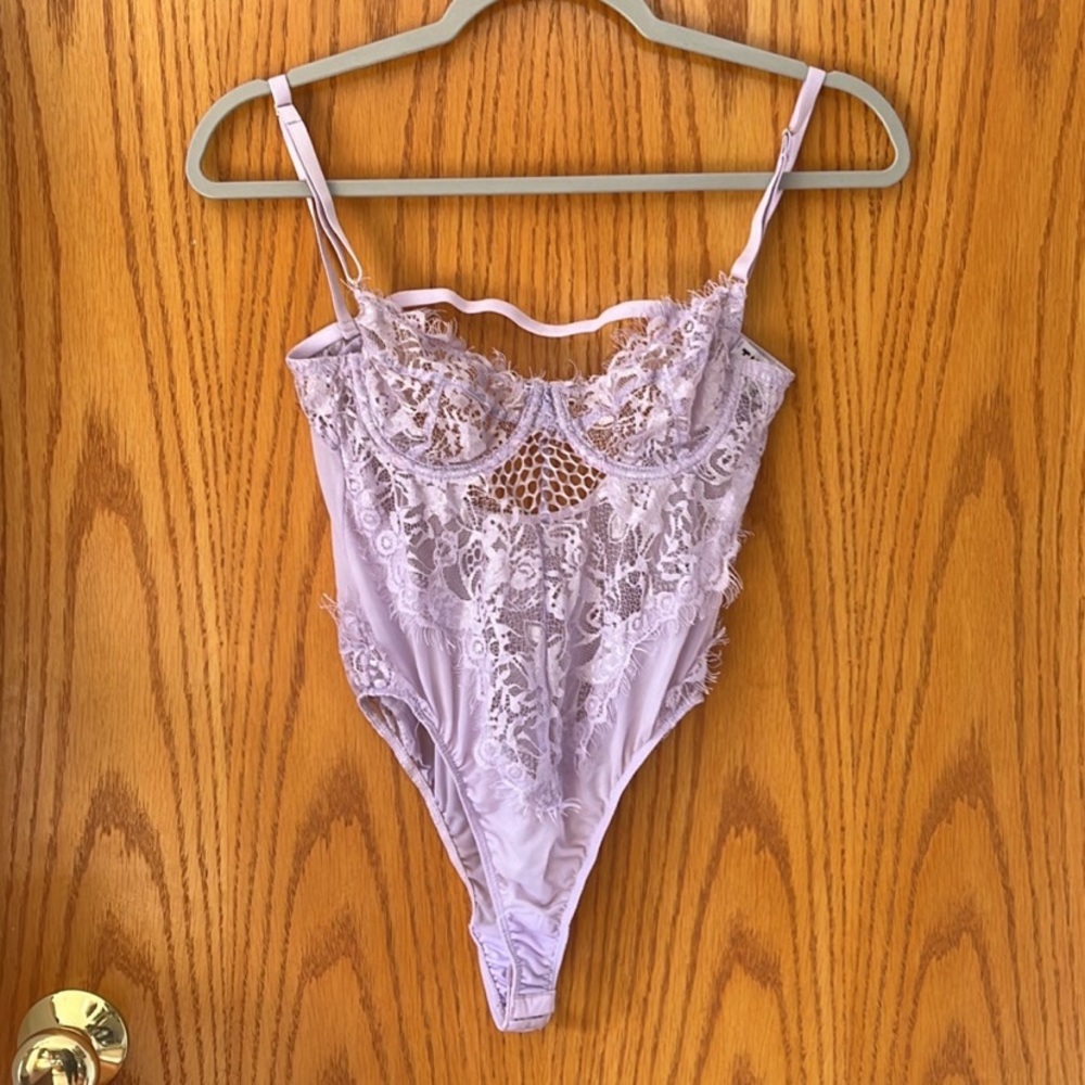 Tic Tok Lavender Lace Bodysuit.